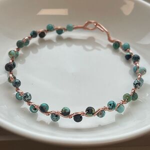 African turquoise 8” copper wire beaded beads handcrafted handmade dainty